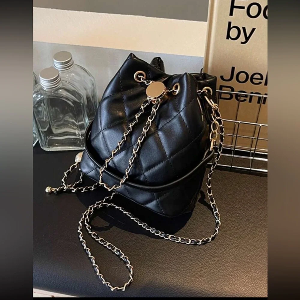 Quilted Black Vegan Leather Crossbody Bag